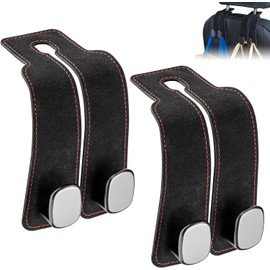 2-Pack Genuine Leather Car Seat Back Organizer Hooks - Universal Fit for All Vehicles, Heavy Duty Auto Storage Hanger for Purses, Bags, Groceries & Accessories (Black)