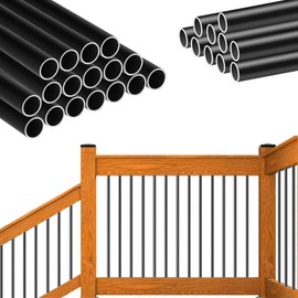 HZIU 61 Pack Deck Balusters 32.25" x 3/4" Round Staircase Baluster, Diameter 3/4" Metal Deck Spindle and Stairs Railing,Hollow Round Black Deck Balusters for Deck Railing Porch