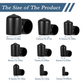 156 Pcs 9 Sizes Rubber End Caps，Black Round Vinyl Flexible End Caps Bolt Covers Bolt Caps Rubber Covers for Screws 2/3/4.5/6/7/8/9.5/12/20mm Screw Thread Protectors Assortment Kit