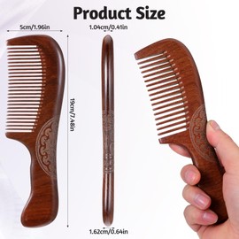 Sandalwood Hair Comb Set, 2Pcs Wooden Comb for Women Natural Wooden Hair Combs Anti-Static Detangling Combs Sandalwood Fine Tooth Natural WoodComb for Wet, Dry Curly, Thin, Thick, Wavy, Straight Hairs