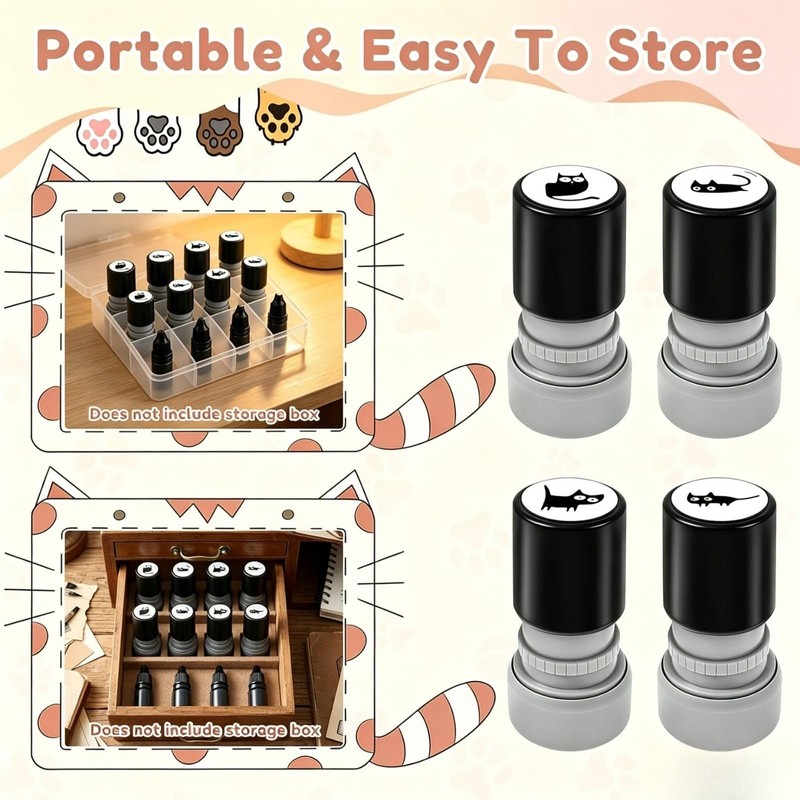 Cat Stamps, Self Inking Black Pattern Mini Kitten Decorative Set