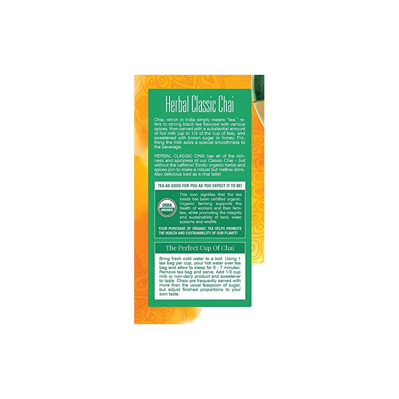 Davidson's Organics, Herbal Classic Chai, 25-count Tea Bags, Pack of