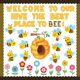CPicdn 117Pcs Summer Bee Bulletin Board Classroom Decoration Bee Welcome to Our Hive The Best Place to Bee Cutouts Name Tags Back to School Party Supplies Classroom Chalkboard Wall Door Home Decor