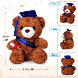 Jexine 12 Pcs Class of 2025 Graduation Bears 4 Plush Stuffed Bears with Graduation Caps Diploma Congratulations Sash 4 Congrats Cards 4 Compass Necklace for School Gifts Party Decor(Blue Cap)