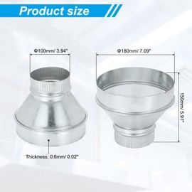 PATIKIL 7 Inch to 4 Inch Duct Reducer, Galvanized Steel Round Air Duct Reducer Crimped Pipe Increaser Adapter Connector Fitting Coupling for HVAC, Ventilation Systems