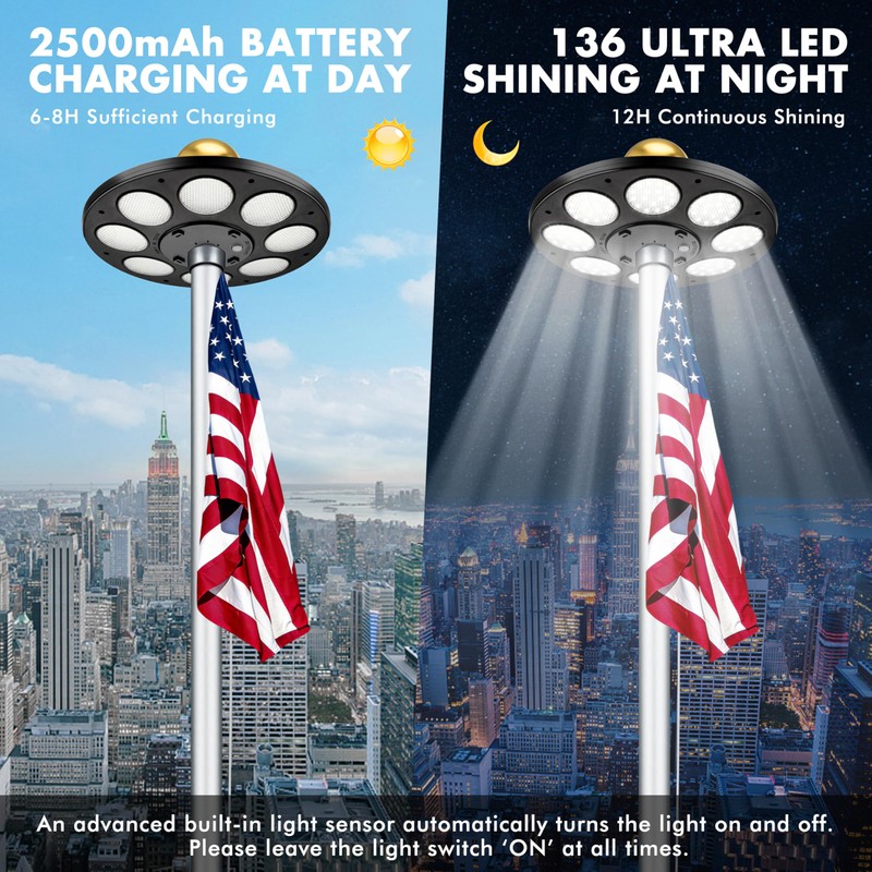 Aurolit Flagpole Light Solar Powered,Auro 5 Flag Pole Light 136
