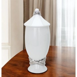 Homeroots 13" White and Silver Abstract Oval Ceramic Ginger Jar