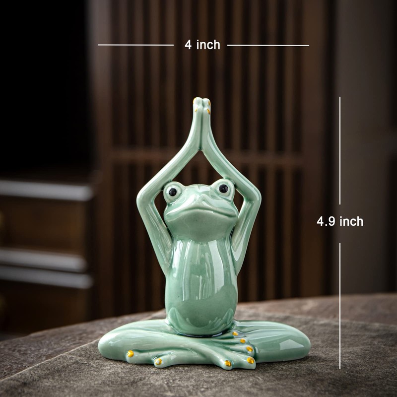 OwMell Ceramic Zen Frog Decor, Ceramic Yoga Pose Meditation Frog