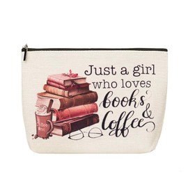 Book Lovers Gifts Makeup Bag for Bookish Birthday Christmas Gifts for Bookworms Coffee Cosmetic Bag for Teacher Reader Travel Makeup Zipper Pouch Organizer Zipper Bags for Coffer Lovers