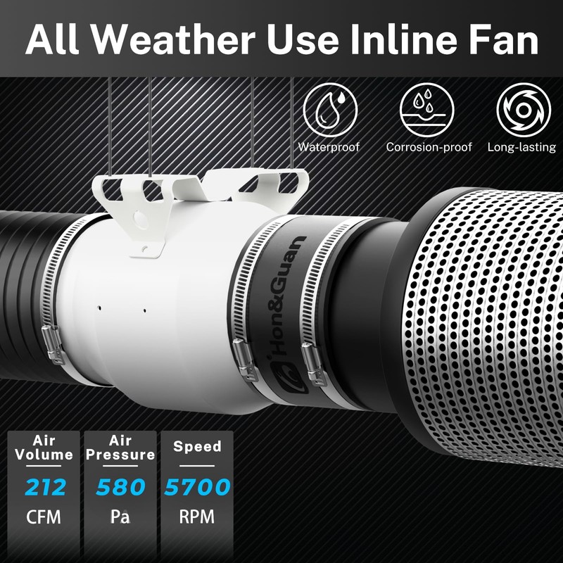 Hon&Guan PRO 4 Inch Inline Duct Fan - 212 CFM