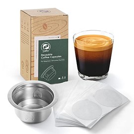 REUSABLE COFFEE CAPSULE Reusable Refillable Pod, 100PCS Foil Seal New Material for VERTUOLINE & VERTUO capsules, compatible with VERTUOLINE & VERTUO pod (Capsule+Paper New Material)