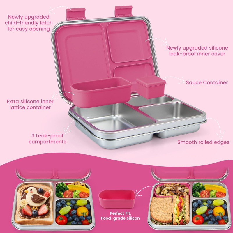MaMix Bento Lunch Box Stainless Steel,3 Compartments Leak-Proof Bento Box