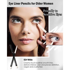 White Eyeliner for Waterline, Cream Gel Eyeliner Water Line, Long Lasting Waterproof Smudge-Proof, Highly Pigmented Retractable Eye Liner Brightener Pen,Built in Sharpener, Smooth Eye Makeup for Women