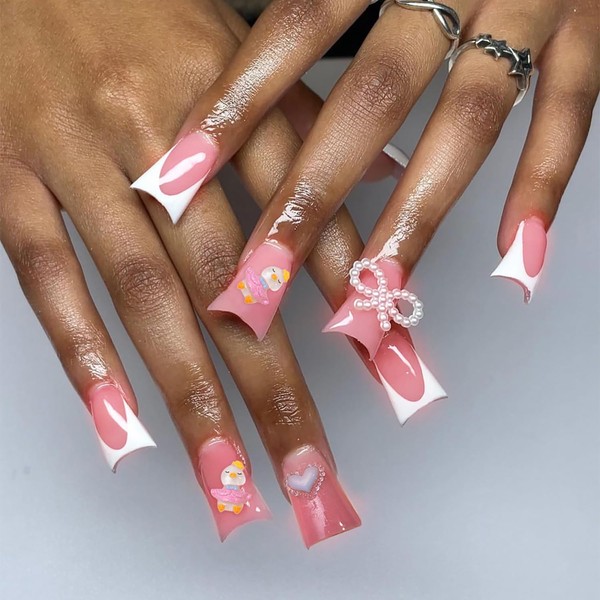 Long Square Fake Nails Duckbill Fake Nails French Tip False