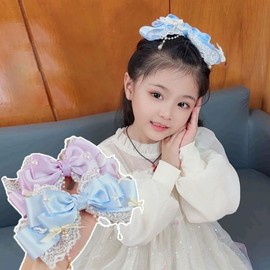 VIISEN Girl's Pearl Hair Pin, Ribbon, Hair Clip, Wedding, Kids, Hair Accessory, Princess, Cute, Birthday Photography, Parties, Stylish, Hair Clip, Gift, School Entrance Ceremonies, Graduation