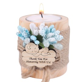 HTF Pack of 10 Baby Shower Decorations Wood Tealight Candle Holder, Gender Reveal Favors, Babyshower Wood Candle Holders (BS-Blue, Light Brown)