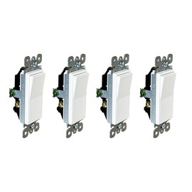 [4-Pack] PROCURU 3-Way Decorator Paddle Rocker Light Switch, 3-Wire, Grounding 15A 120V-277V, White, UL Certified