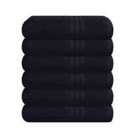BOUTIQUO Ultra soft Cotton 6 -Piece Hand Towel Set 16x24 Inch, Ideal for use in Bathroom, Kitchen, Gym, Spa & General Cleaning, Compact & Lightweight Multi Purpose Hand Towels - Black