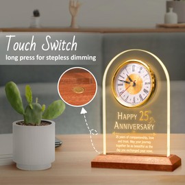 OkiyiD 25th Anniversary Wedding Gift, Anniversary Quartz Clock, Desk Table Clock, 25 Years of Marriage, Silver Wedding for Couple, Parents, Grandparents (25th Anniversary), OK-UVSZ000