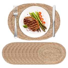 Defined Deco Woven Placemats Set of 10, 16"x 12"Braided Oval Rattan Table Mats,Boho Placemats,Farmhouse Rattan Chargers for Dinner Plates,Rustic Braided Wicker Table Mats for Dining Table,Home