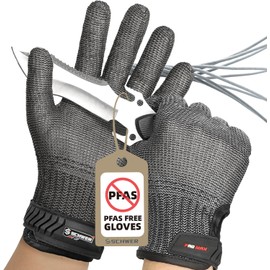 SlicePro Highest Level Cut Resistant Gloves, Reinforced Stainless Steel Glove, Food Grade Mesh Metal Gloves for Butcher Meat Cutting, Oyster Shucking, Mandoline, Fishing, PR1708(XL, 2 PCS)