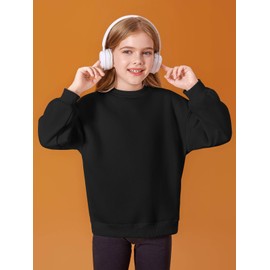 Haloumoning Girls' Sweatshirt Crew Neck Oversized Pullover Kids Lightweight Sports Long Sleeve Plain Basic Long Sleeve Tops 5-14 Years, black