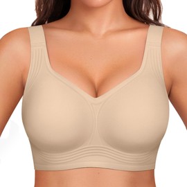 OEAK Womens Wireless Jelly Bra Plus Size Supportive Seamless Bras Full Coverage Push Up Comfortable No Underwire Tshirt Bras Creamy Beige 3XL