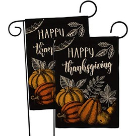 Suzani Thanksgiving Burlap Garden Flag - 2pcs Pack Fall Turkey Give Thanks Gobble Pumpkin Season Autumntime Cornucopia - House Decoration Banner Small Yard Gift Double-Sided Made In USA 13 X 18.5
