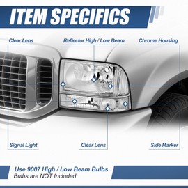Auto Dynasty Headlight Assembly 4Pcs Headlamps and Bumper Lamps Compatible with Ford F-250 F-350 F-450 F-550 Super Duty Excusion 1999-2004, Driver and Passenger Side, Chrome Housing Clear Corner