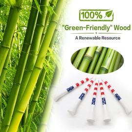 FINGER TEN Golf Tees Wood 3 1/4 2 3/4 Inch Wooden Bamboo 50/120 Count, Durable Biodegradable Colored Bulk Tee 70mm 83mm (USA Flag, 2 3/4 Inch(120 Pack))