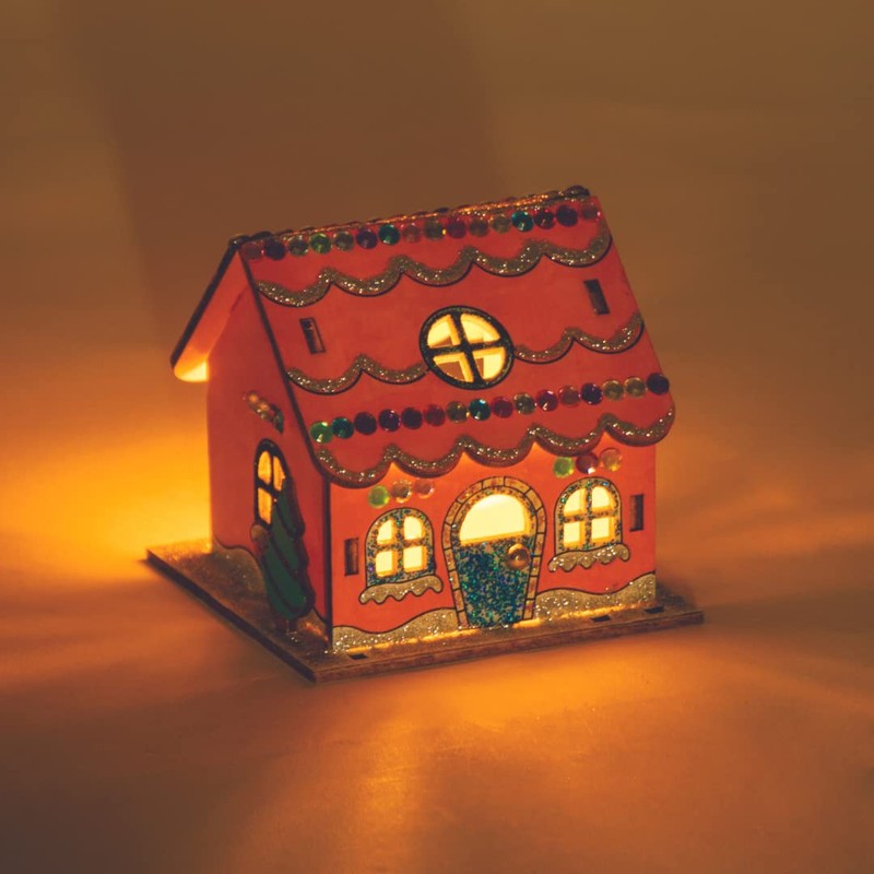 Baker Ross AX364 Gingerbread House Wooden Tea Light Holder -