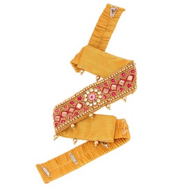 VAMA Maggam Aari Work Indian Pink Cloth Belt Stretchable Kamarpatta Waist Hip Belt Kamarband For Teenager Girls (Adjustable Size 22-28 Inches)