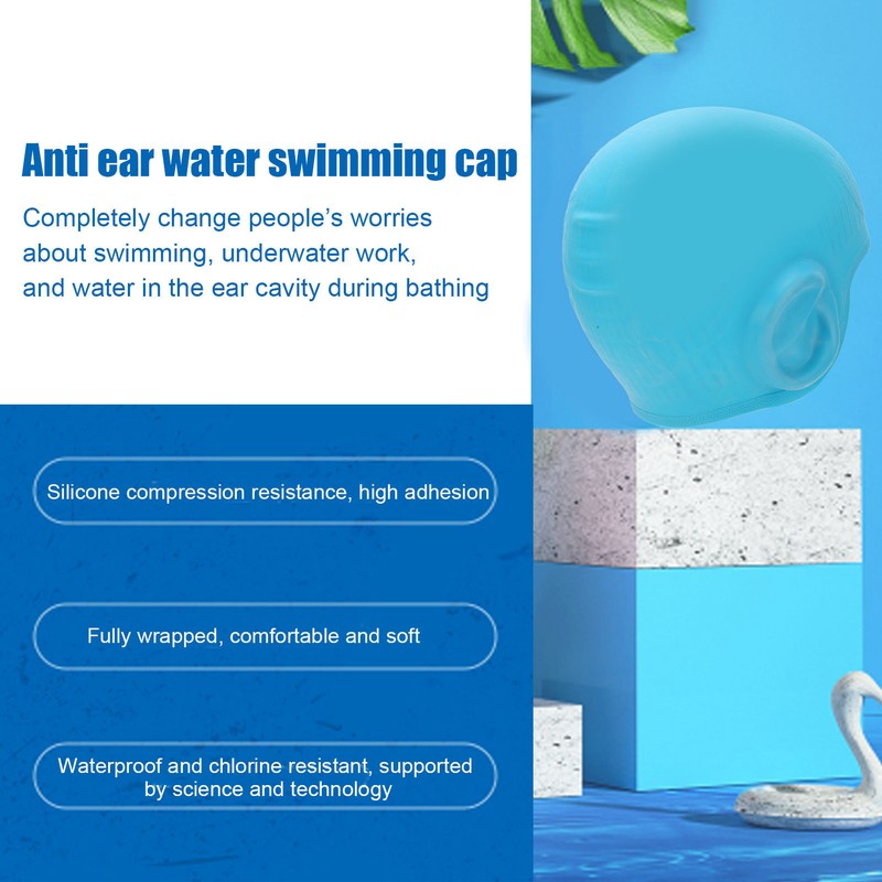 High Elasticity Children Silicone Swimming Cap 3D Ear Protection Swimming