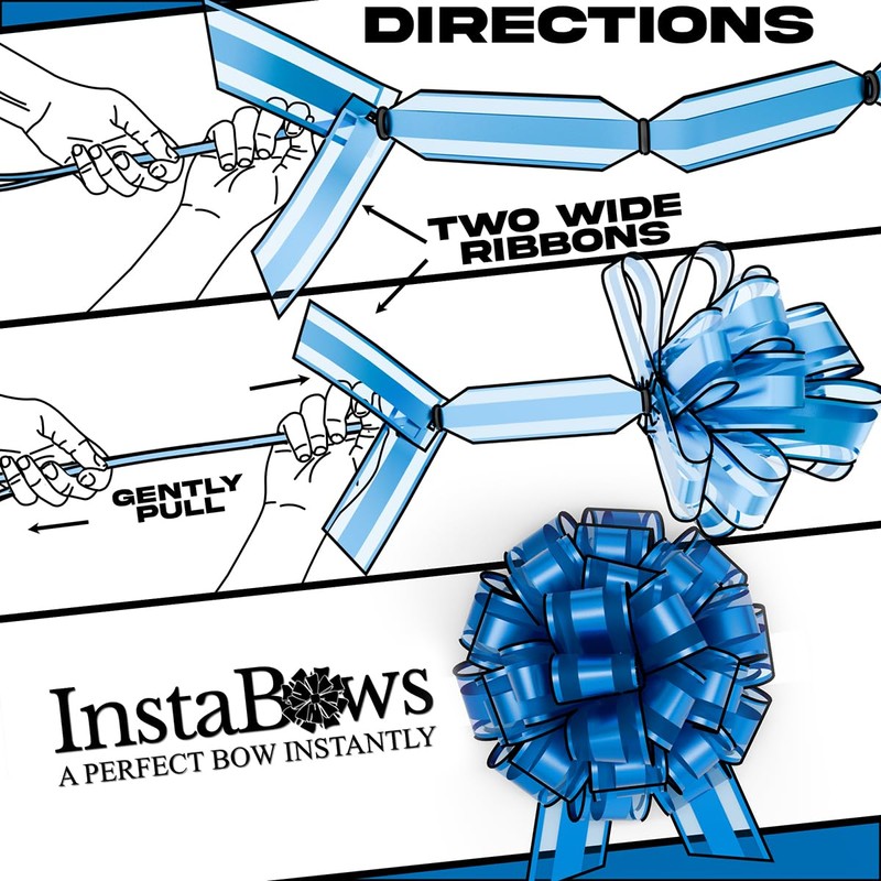 Insta Bows Five (5) Organza Ribbon Bows Blue Large Gift