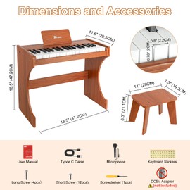 Kids Keyboard, 37 Keys Digital for Kids, Mini Music Educational Instrument Toy, Wood for Toddlers Girls Boys (Brown)