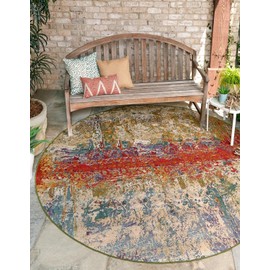 Unique Loom Outdoor Modern Collection Area Rug - Crumpled (10' Round, Multi/ Gold)