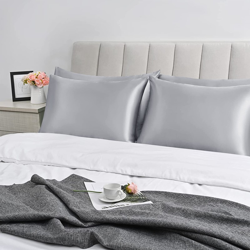 Yorkshire Bedding Grey Satin Pillow Cases 4 Pack for Hair