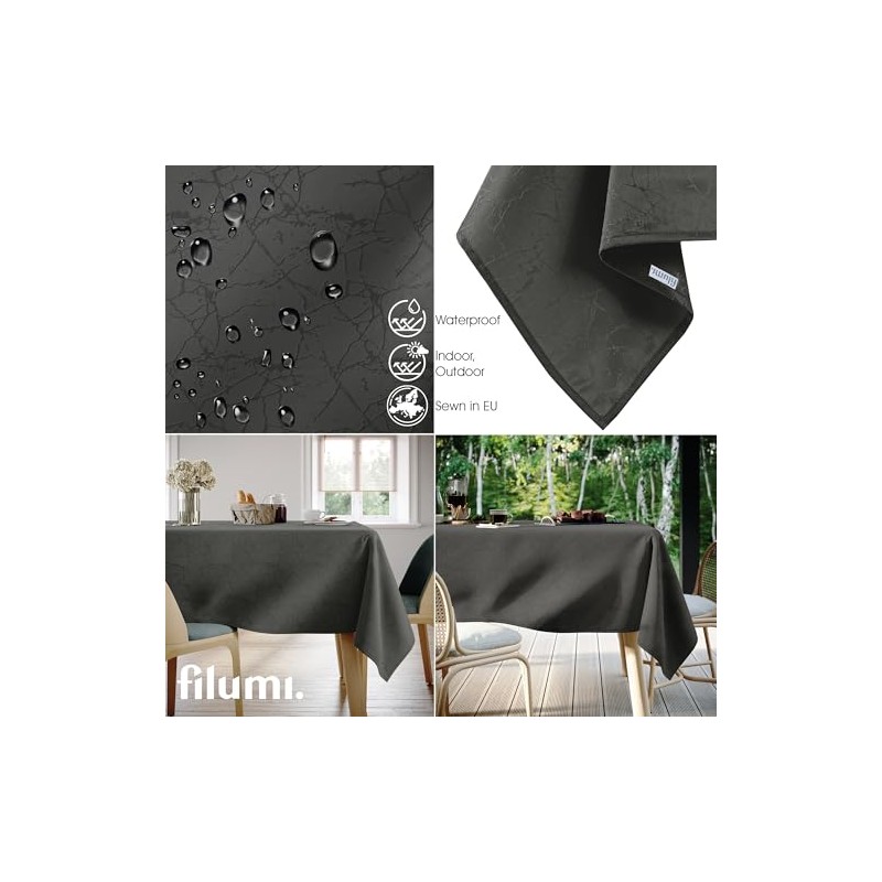 Filumi Tablecloth 120 x 180 cm Grey Washable for Indoor