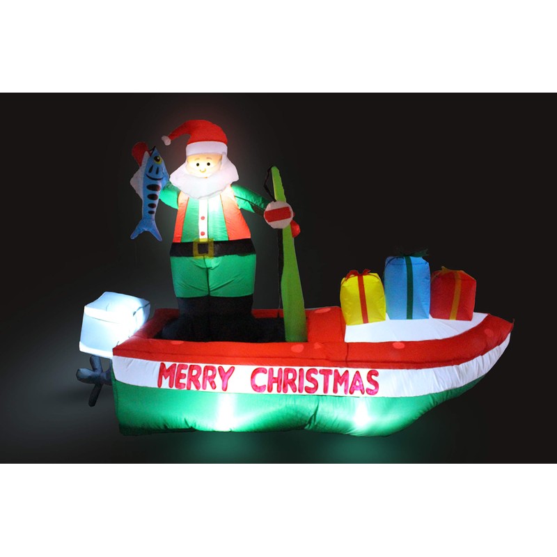 8 Foot Long Inflatable Santa Claus on a Fishing Boat