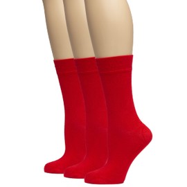 HUGH UGOLI Women's Bamboo Soft Crew Socks for Dress & Trouser, Thin, Seamless Toe & Non-Binding, 3 Pairs, Red, Shoe Size: 9-11