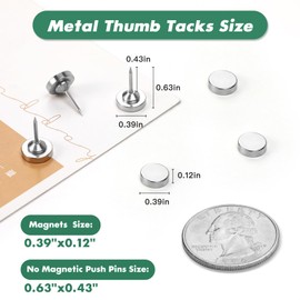 GOOZADA 60 Pack Magnetic Push Pins, Silver Magnet Thumb Tacks, Metal Magnet Tacks, Magnetic Clips, Push Pins for Cork Board, Bulletin Board, Photo Wall, Wall