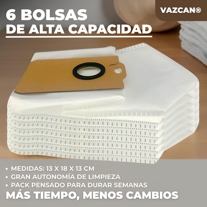 VAZCAN® 6 Replacement Bags Compatible with Cecotec Conga 2299, 2499,