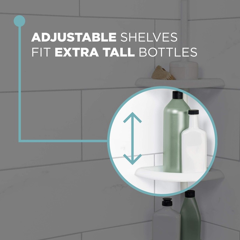 Zenna Home Tension Pole Shower Caddy, 4 Shelves, Adjustable, 60