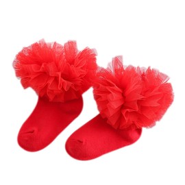 Marlegard Girl Lace Tutu Socks Baby Toddler Girls Eyelet Ruffle Lace Dance Dressy Socks 2-8T (4-6 years, Red)
