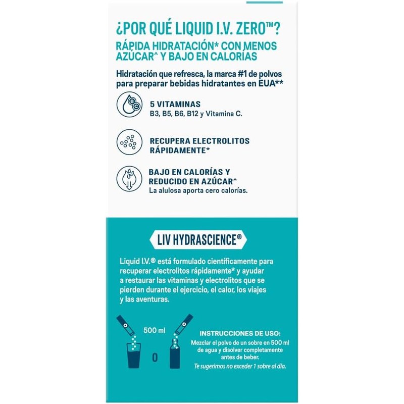 LIQUID I.V. Zero Electrolitos y Vitaminas en Polvo para preparar