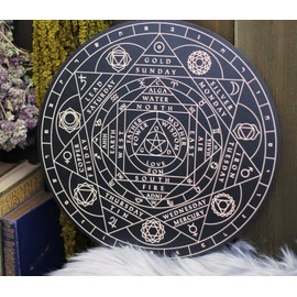 Witchy Wood Altar Tile - Witch's Septagram, Faery Star Heptagram, Hermetic Wood Altar Tile Amulet, Enochian Hermetic Seal Talisman, Elemental Correspondences