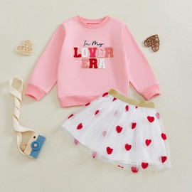 YINGISFITM Toddler Girl Valentines Day Outfit Letter Sweatshirt Love Heart Tutu Skirts Sets Little Girl Valentine Clothes (Pink, 5-6 Years)