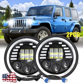 Unbranded Pair 7" Round LED Headlights Hi/Lo Beam H4 Bulbs For Jeep Wrangler JK TJ CJ LJ
