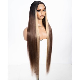 Style Icon Wig 38 Inches Super Long Straight Lace Front Wig for Women Synthetic Lace Front Wig Middle Part Lace Wig 150% Density (TTOL4/30S/26J)