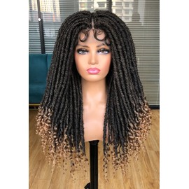 ANNISOUL Faux Locs Wigs for Black Women Full Lace Curly Goddess Faux Locs Crochet Curly Ends Braid Twist Wig with Baby Hair Short Dreadlock Braided Wig Freedom Goddess(Ombre Blonde)